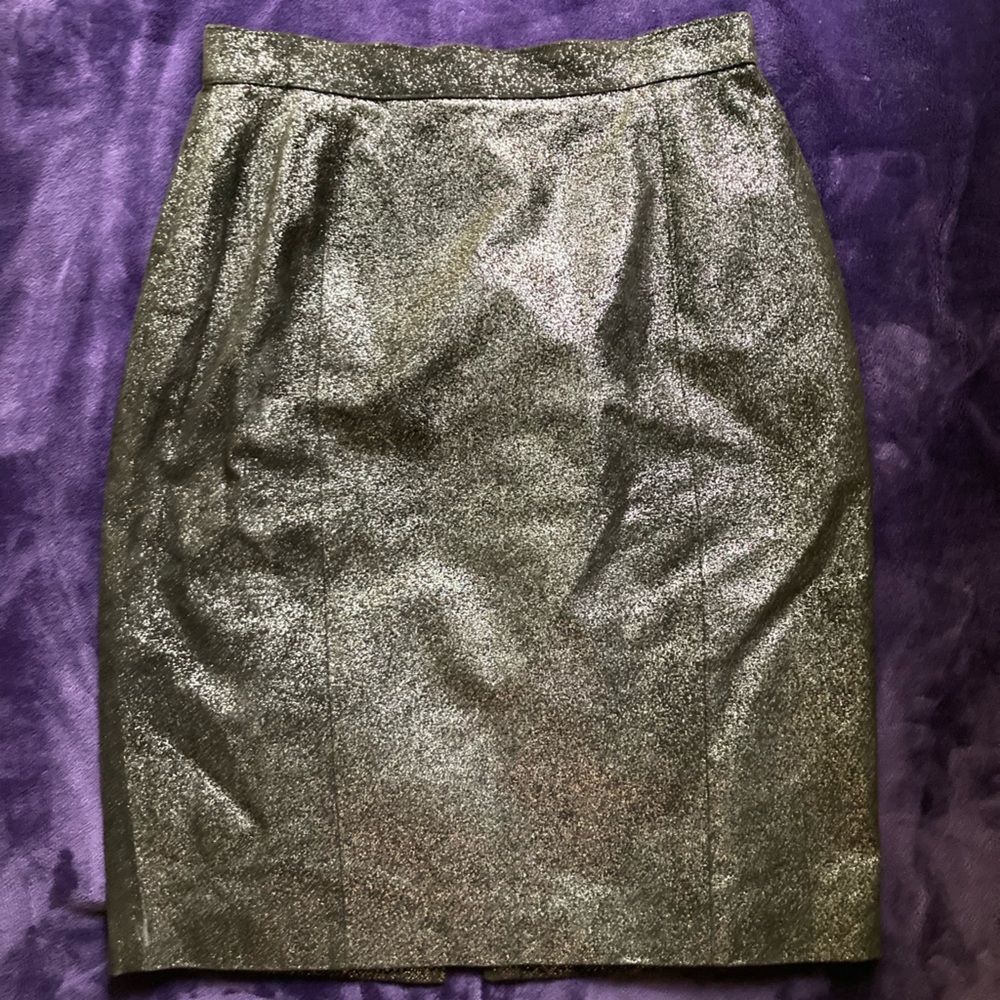 Vintage Black Leather Sparkle Pencil Skirt Jacqueline Ferrar sz 12